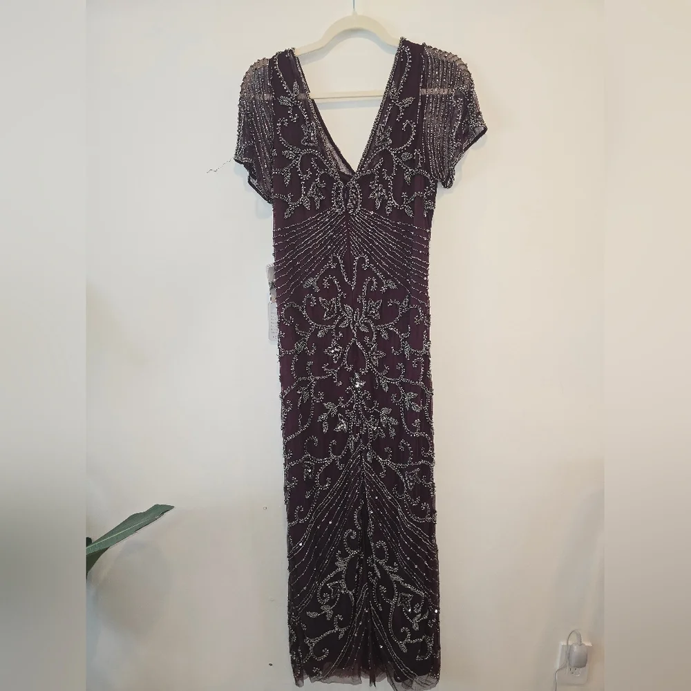 Pissaro Nights Elegant Maroon Beaded Gown Size 14 Nwt. Stunning - Picture 8 of 13